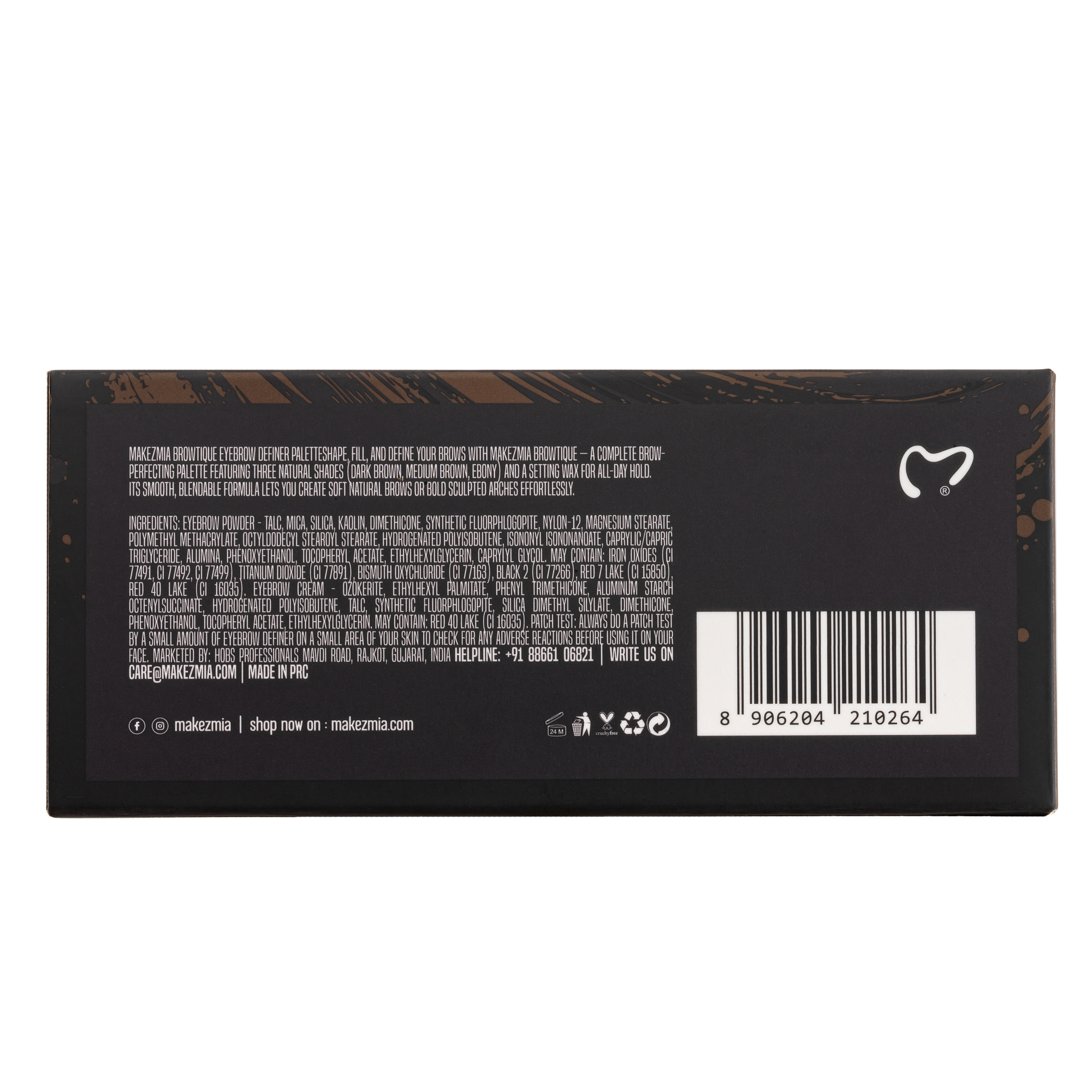 Makezmia BrowTique Eyebrow Definer Palette back packaging