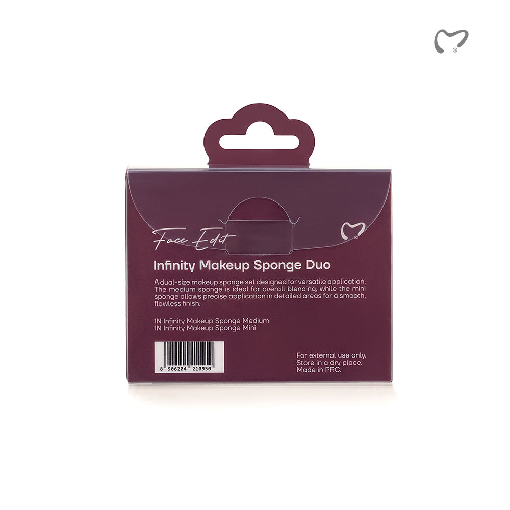 Makezmia Infinity Makeup Sponge Duo pack contents and care instructions