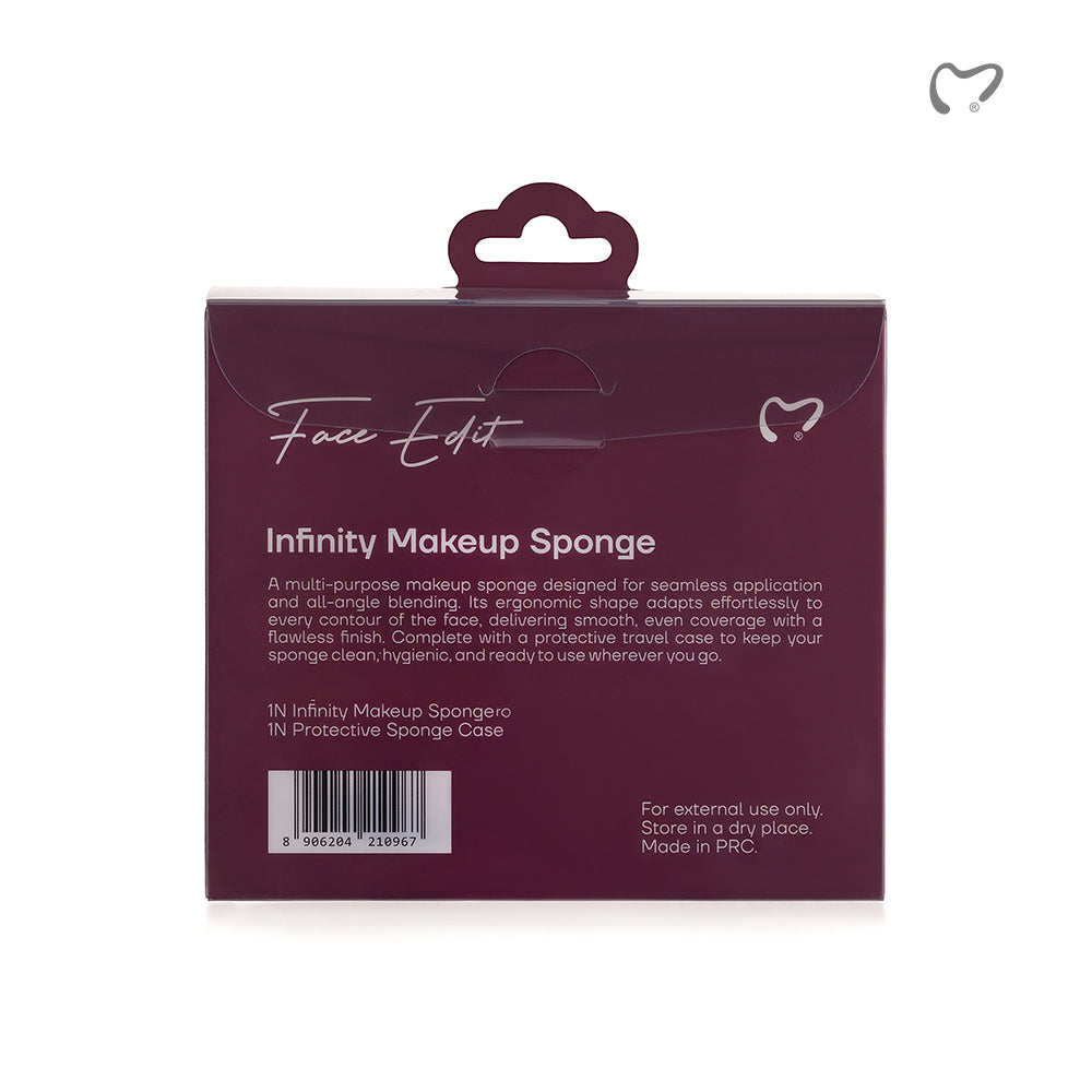 Makezmia Infinity Makeup Sponge with Protective Case pack details and care instructions